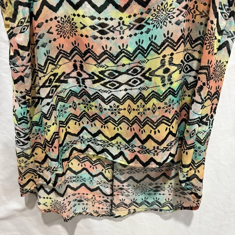 Annabelle Tribal Aztec Sleeveless‎ Chiffon Top Blouse M Bold Lightweight Shirt